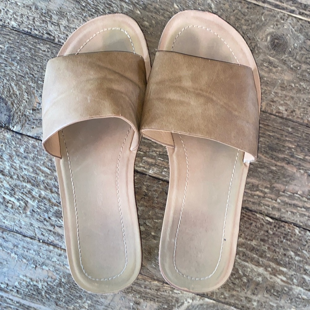 Faux-Leather Slide Sandals - Ladies 6M